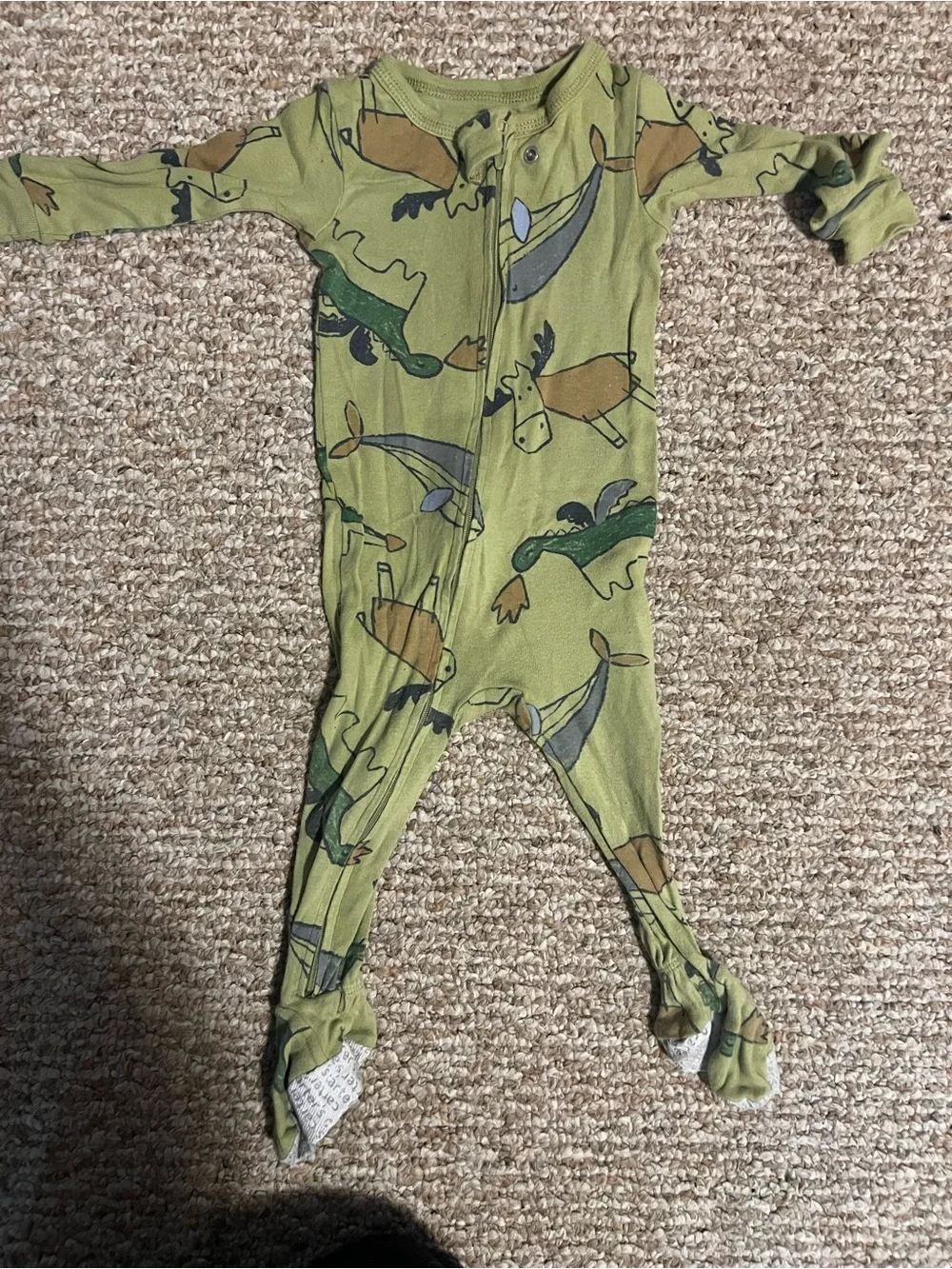 Carter's Olive Green Dinosaur Footed Pajama One-Piece